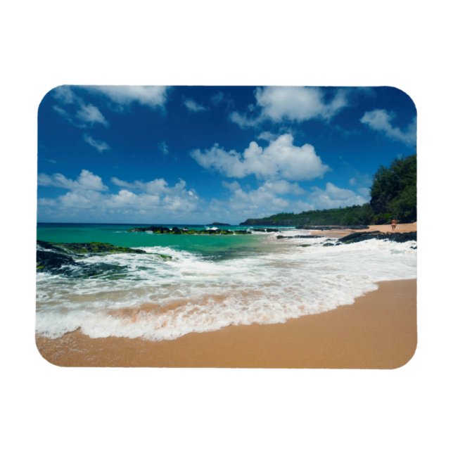 USA, Kauai, Hawaii. A Woman Strolls The Rocks Magnet (Horizontal)