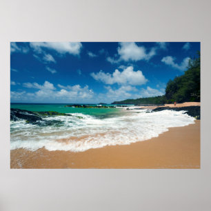 USA, Kauai, Hawaii. A Woman Strolls The Rocks Poster