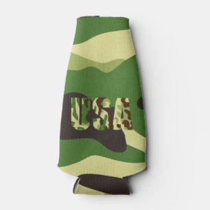 USA khaki camouflage sign Bottle Cooler
