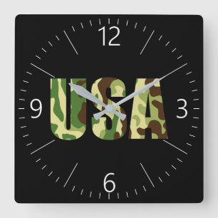 USA khaki camouflage sign Square Wall Clock