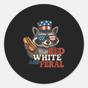 Usa Kids Red Funny White And Feral Racoon Feral 4t Classic Round Sticker