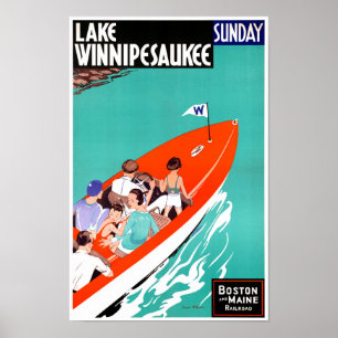 USA Lake Winnipesaukee Restored Vintage Poster