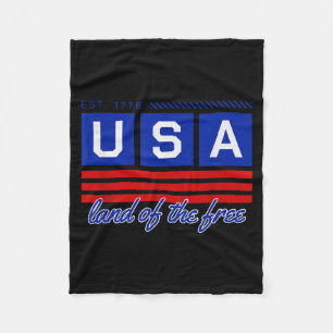 USA Land of The _ Est 1776 Patriotic Design Fleece Blanket