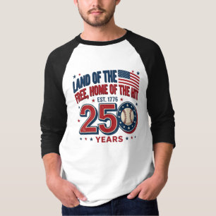 USA Land Of The Free Baseball 250 Years Design T-Shirt