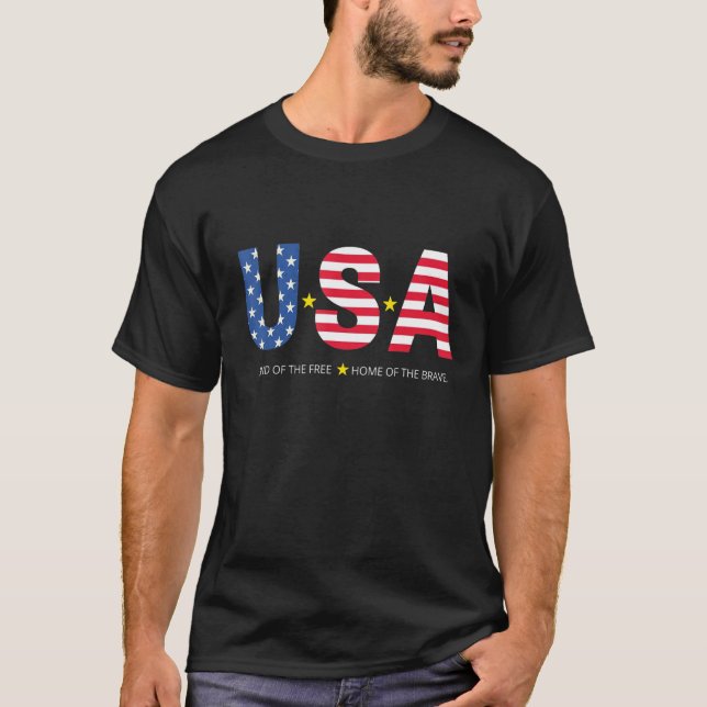 Usa Land Of The Free Home Of The Brave Patriotic T-Shirt (Front)