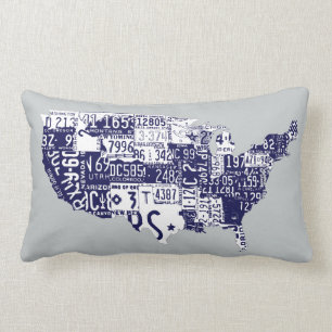 USA license plates blue Lumbar Cushion