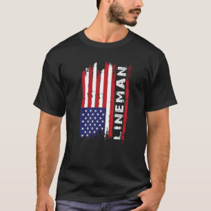 USA Lineman 4th of July American Football Flag T-Shirt