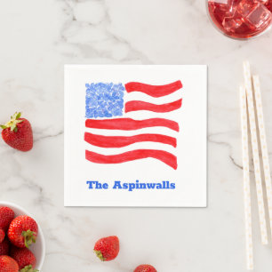 USA Loose Watercolor American Flag Paper Napkin