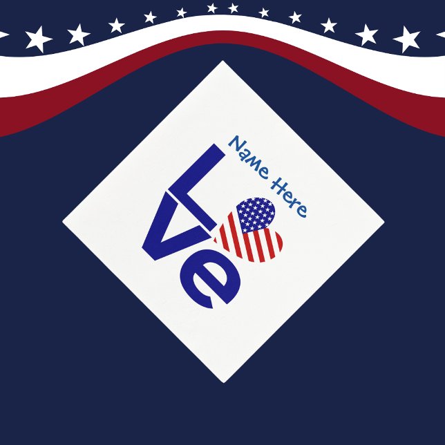 USA Love Flag in Blue Personalised Party Cocktail Napkin (Creator Uploaded)