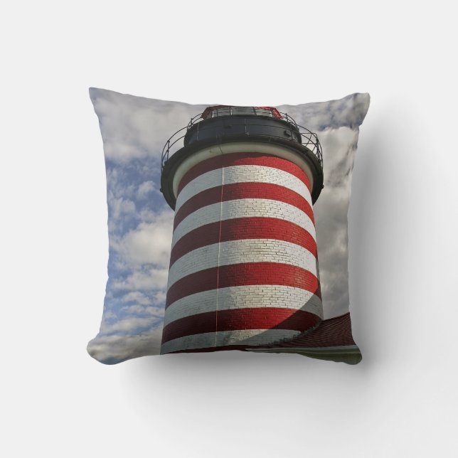 USA, Maine, Lubec. West Quoddy Head LIghthouse Cushion (Front)