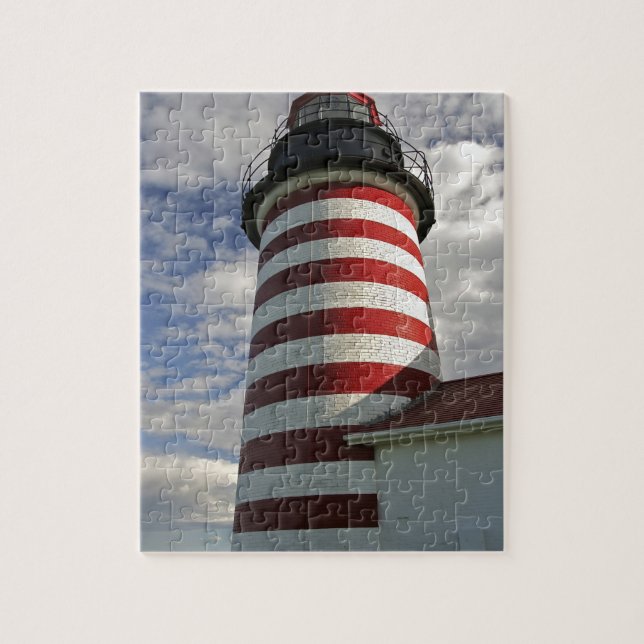 USA, Maine, Lubec. West Quoddy Head LIghthouse Jigsaw Puzzle (Vertical)