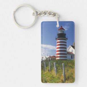 USA, Maine, Lubec. West Quoddy Head Lighthouse Key Ring