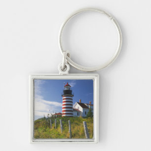 USA, Maine, Lubec. West Quoddy Head Lighthouse Key Ring