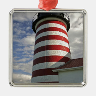 USA, Maine, Lubec. West Quoddy Head LIghthouse Metal Tree Decoration