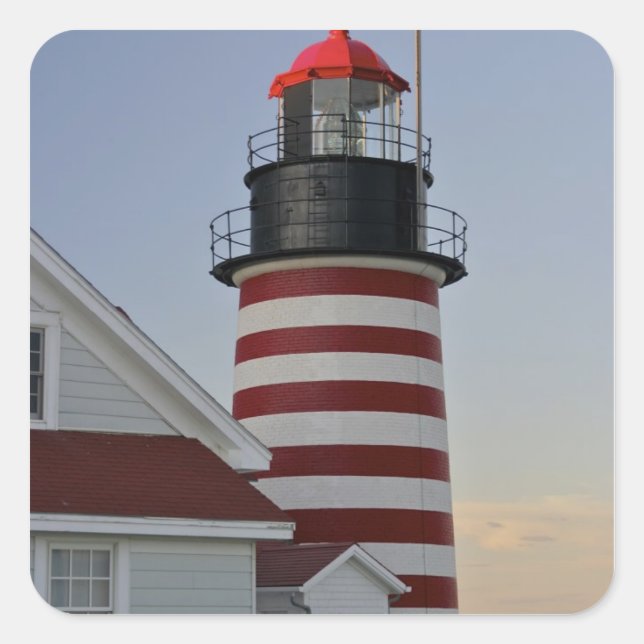 USA, Maine, Lubec. West Quoddy Head Lighthouse, Square Sticker (Front)