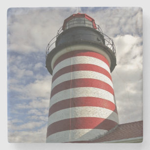 USA, Maine, Lubec. West Quoddy Head LIghthouse Stone Coaster