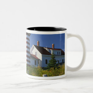 USA, Maine, Lubec. West Quoddy Head Lighthouse Two-Tone Coffee Mug