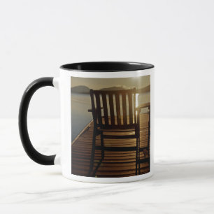 USA, Maine, Rockwood. A chair with a view of Mug