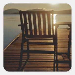USA, Maine, Rockwood. A chair with a view of Square Sticker