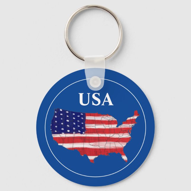 USA Map And Flag  Key Ring (Front)