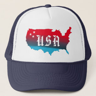 USA Map Blue Red and White Stars Trucker Hat