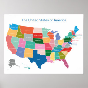 USA map bright colours Poster