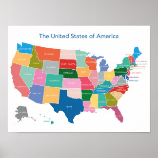 USA map bright colours Poster