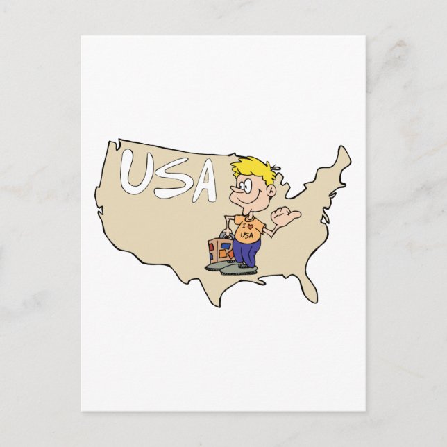 USA Map Cartoon Art Postcard (Front)