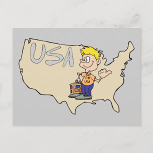 USA Map Cartoon Art Postcard