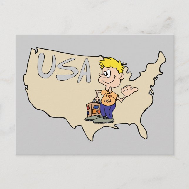 USA Map Cartoon Art Postcard (Front)