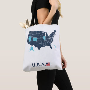 USA Map Engraved Patch Trucker Leather Tote Bag