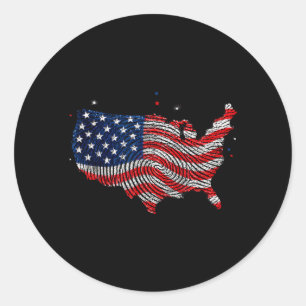 Usa Map Flag Fingerprint Aamerican Patriotic Classic Round Sticker