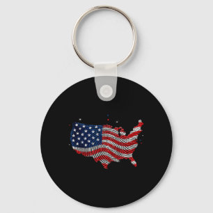 Usa Map Flag Fingerprint Aamerican Patriotic Key Ring