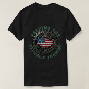 USA Map Gear Republic Turning Labour Day T-Shirt