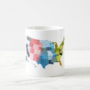 USA Map in a Patchwork Faux Quilt Design Coffee Mug