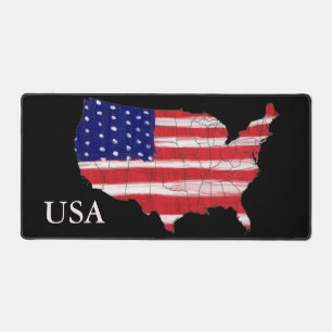 USA Map In Flag Colours With USA Text Desk Mat
