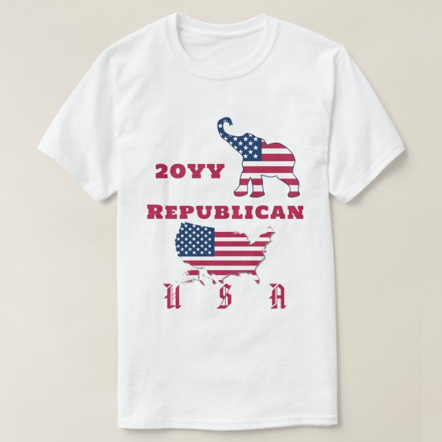 USA Map Republican Party Elephant on Flag Election T-Shirt (Design Front)