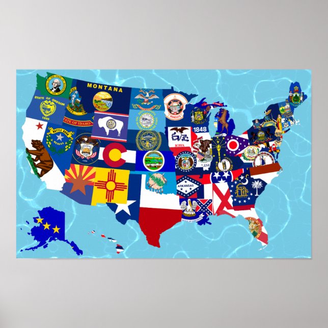 USA Map State Flags Mosaic Poster (Front)