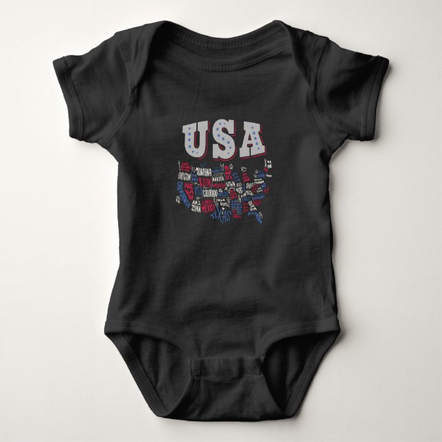 USA Map U.S. states America Baby Bodysuit (Front)