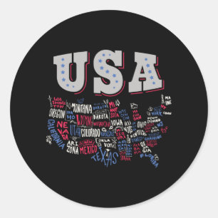 USA Map U.S. states America Classic Round Sticker