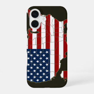 USA map with american flag iPhone 16 Case