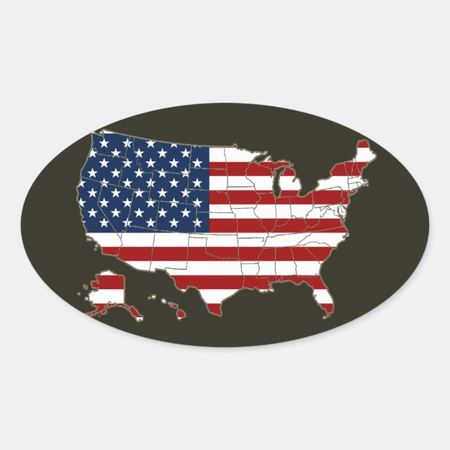 USA map with american flag Oval Sticker (Front)