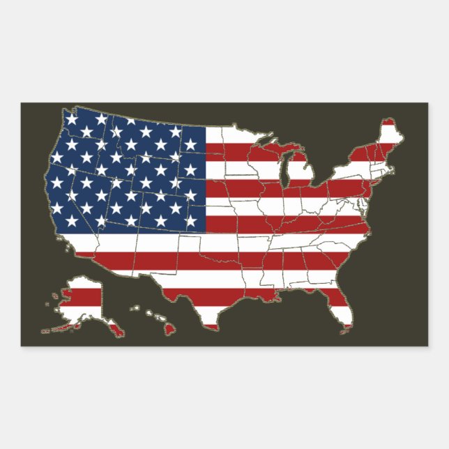 USA Map with american flag Rectangular Sticker (Front)