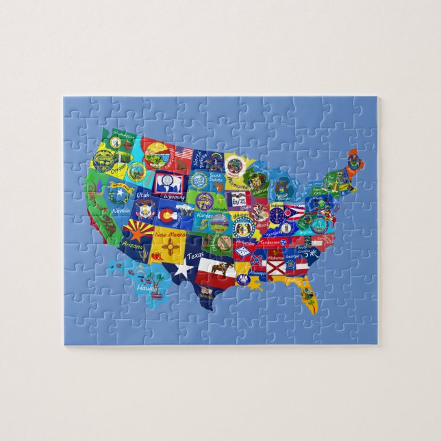 USA MAP with flags jigsaw puzzle (Horizontal)