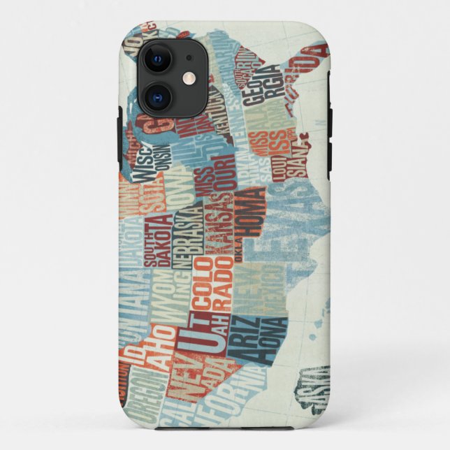 USA Map with States in Words Case-Mate iPhone Case (Back)