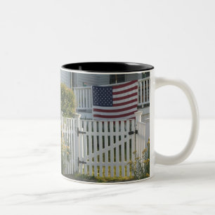 USA, Massachusettes, Gloucester: Patriotic Fence Two-Tone Coffee Mug