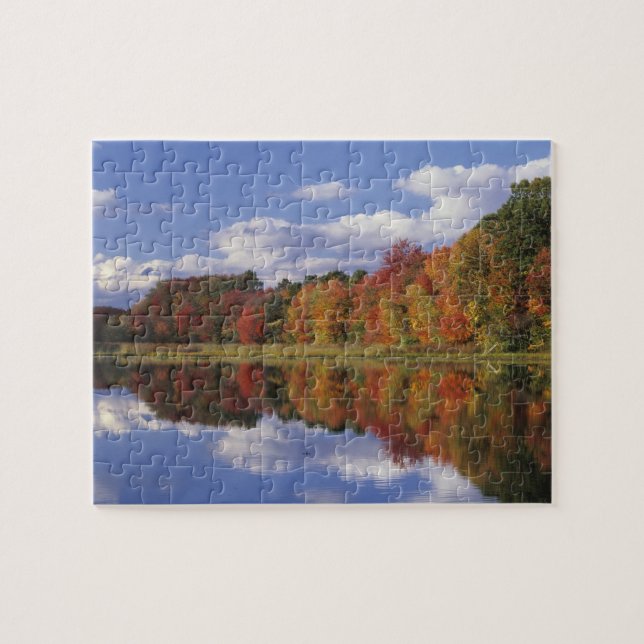 USA, Massachusetts, Acton. Reflection of autumn Jigsaw Puzzle (Horizontal)