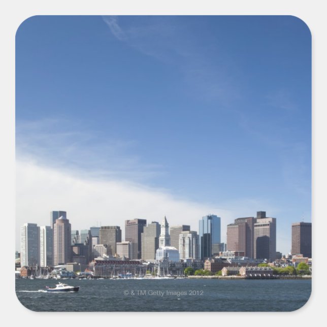USA, Massachusetts, Boston, City skyline and Square Sticker (Front)