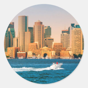 USA, Massachusetts. Boston Waterfront Panorama Classic Round Sticker