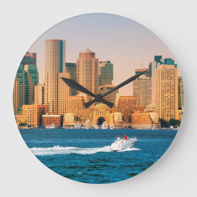 USA, Massachusetts. Boston Waterfront Panorama Large Clock (Front)